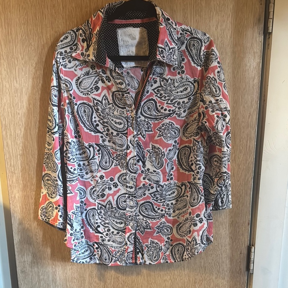 Cino Paisley Button-Up Shirt in Pink and Black XL